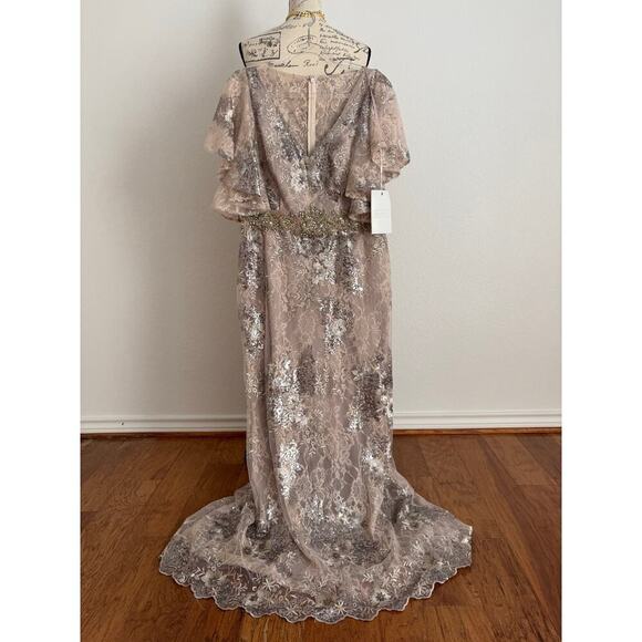 B69 Mac Duggal Floral Embellished Sequins Long Gown Womens 12 Wedding Modest - Picture 4 of 10